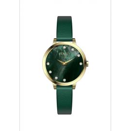 ساعة نسائية بسير رفيع من الجلد الأخضر ومينا باللون الأخضر الصدفي من فنشي